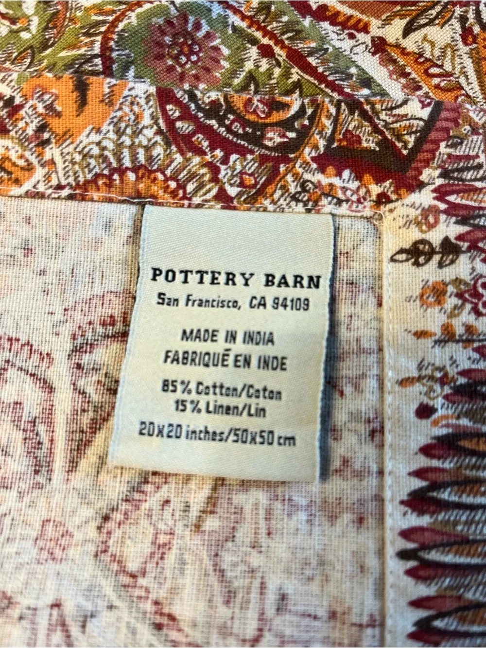 Pottery Barn Paisley Cotton Napkin Set in Rust, Gold & Cream